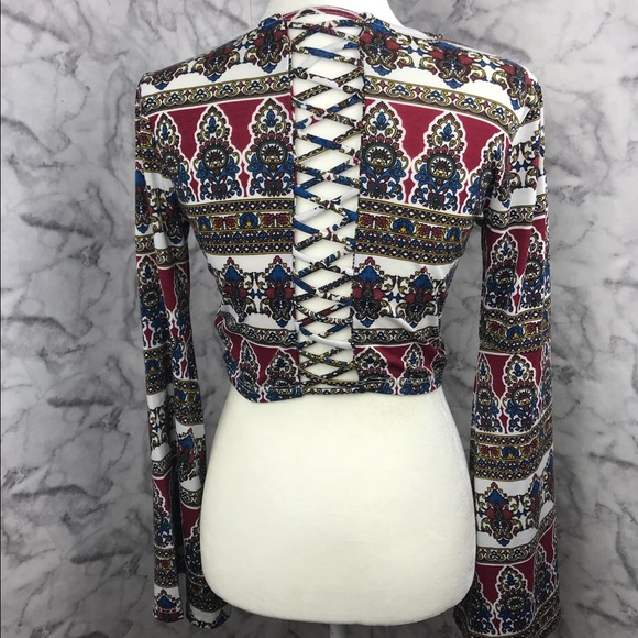Forever 21 Tops - Gypsy Boho Print Bell Sleeve Crop Top